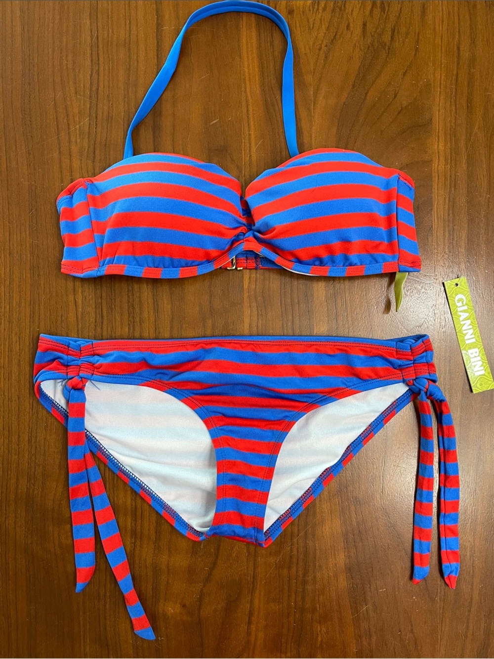 Gianni Bini Blue & Red Striped Two-Piece Bikini with Tie-Side Bottoms Patriotic